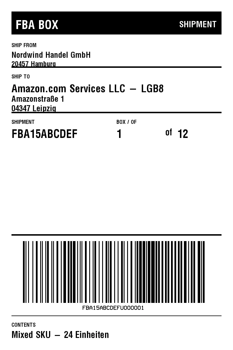 Preview of Amazon FBA box label