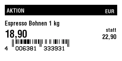 Vorschau von Preisschild mit Barcode und Streichpreis