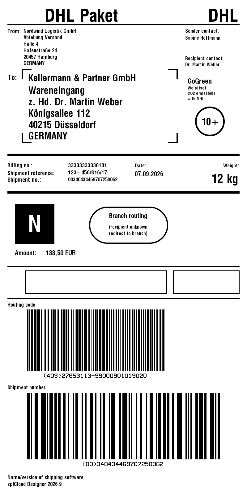 DHL parcel label template