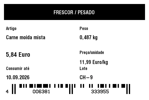 Prévia de Etiqueta de frescor/peso