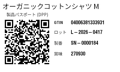 プレビュー: デジタル製品パスポート (DPP) 付き GS1 QR コード