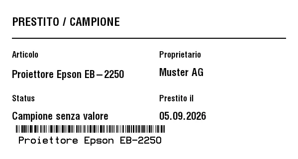 Anteprima di Etichetta prestito / campione