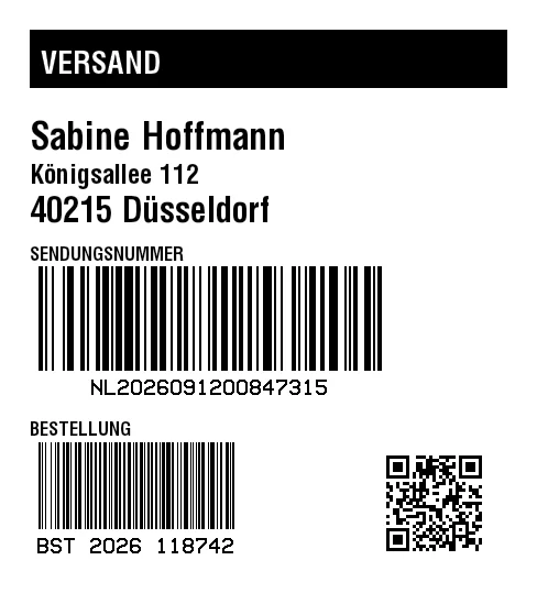 Vorschau von Versandetikett mit mehreren Barcodes