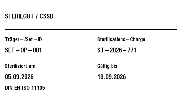 Vorschau von Sterilgut-/Instrumentenetikett (CSSD)